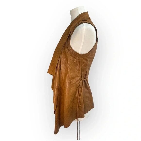 Comme USA Faux Suede Leather Vest, small. Belt tie wrap waterfall cowl brown tan - Picture 12 of 12